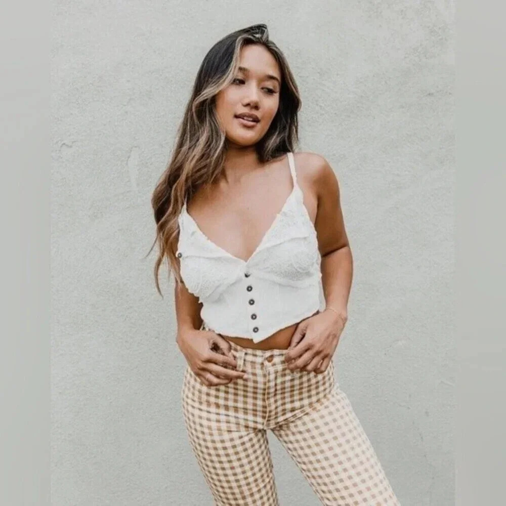 Free People Have My Heart White Lace Tank top Size M NWT boho prairie chic 90s - Picture 1 of 16